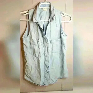 Andrea Jovine Soft Denim Collared Sleeveless Blouse Small
